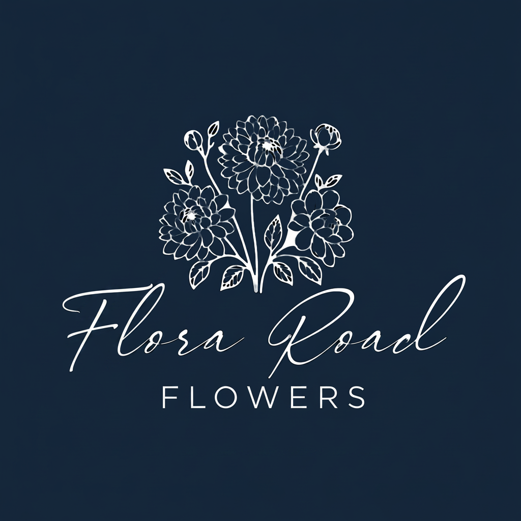 Flora Road Flowers - Navy with FLOWERS in Instrument Sans
